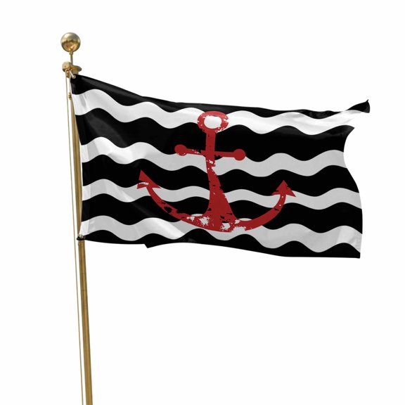 Flags for Outside 2x3 ft Nautical Anchor Outdoor Flags Double Sided Grommets House Banner Black and White Wave Stripes Patio Yard Flag for Outdoor Flying Party Porch Garden Decorations Indoor