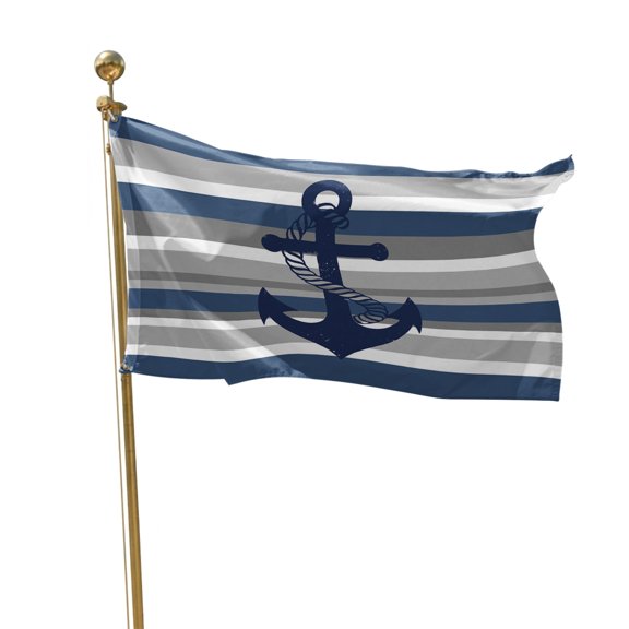 Flags for Outside 2x3 ft Nautical Anchor Outdoor Flags Double Sided Grommets House Banner Navy Blue Grey Stripes Patio Yard Flag for Outdoor Flying Party Porch Garden Decorations Indoor