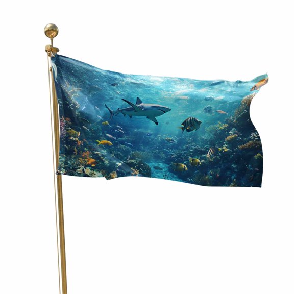 Flags for Outside 2x3 ft Ocean Seabed Outdoor Flags Double Sided Grommets House Banner Coral Shark Fish Patio Yard Flag for Outdoor Flying Party Porch Garden Decorations Indoor