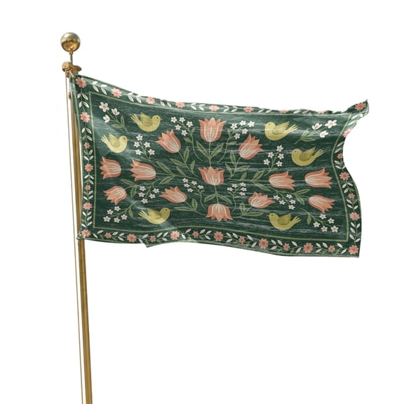Flags for Outside 2x3 ft Pink Tulip Daisy Floral Outdoor Flags Double Sided Grommets House Banner Green Bird Flower Frame Patio Yard Flag for Outdoor Flying Party Porch Garden Decorations
