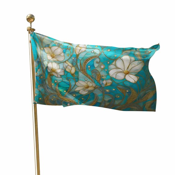 Flags for Outside 2x3 ft Teal Blue Stained Glass Outdoor Flags Double Sided Grommets House Banner Luxury Golden Veins Flower Patio Yard Flag for Outdoor Flying Party Porch Garden Decorations
