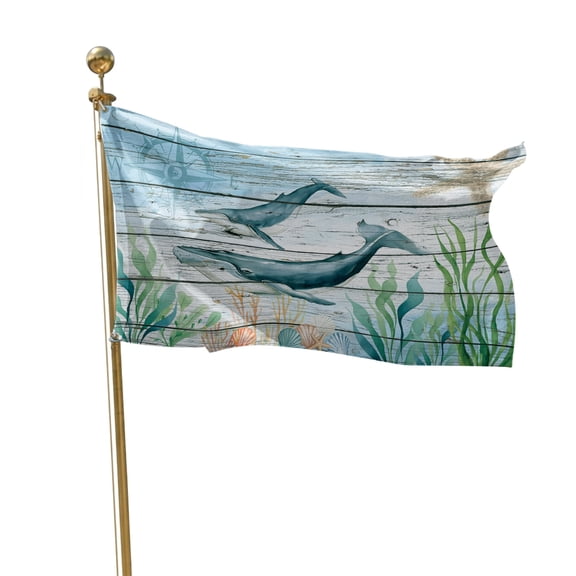 Flags for Outside 2x3 ft Whale Outdoor Flags Double Sided Grommets House Banner Marine Life Compass Starfish Blue Wood Patio Yard Flag for Outdoor Flying Party Porch Garden Decorations Indoor