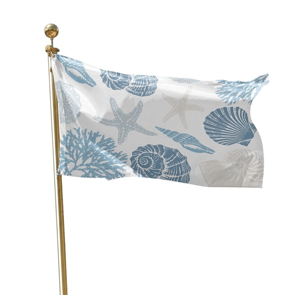 Flags for Outside 3x5 ft Blue Grey Marine Life Outdoor Flags Double Sided Grommets House Banner Starfish Shell Conch Coral Patio Yard Flag for Outdoor Flying Party Porch Garden Decorations