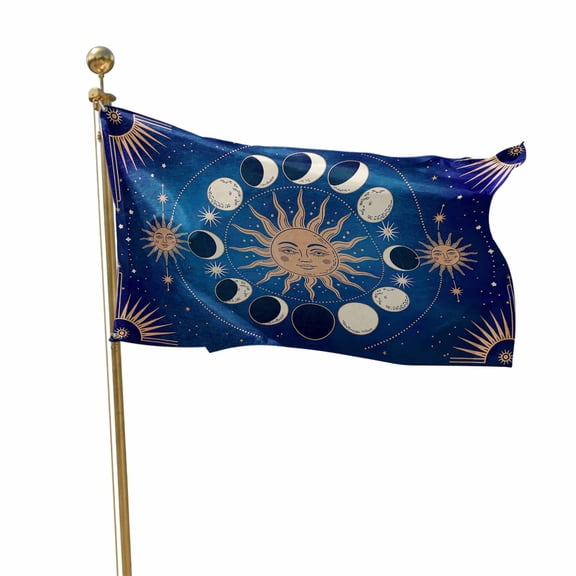 Flags for Outside 3x5 ft Celestial Sun and Moon Outdoor Flags Double Sided Grommets House Banner Blue Starry Galaxy Boho Patio Yard Flag for Outdoor Flying Party Porch Garden Decorations