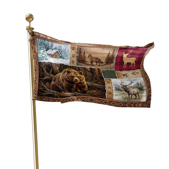 Flags for Outside 3x5 ft Deer Fox Bear Outdoor Flags Double Sided Grommets House Banner Wild Animals Woodland Patio Yard Flag for Outdoor Flying Party Porch Garden Decorations Indoor