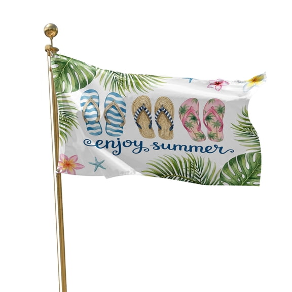 Flags for Outside 3x5 ft Flip Flops Outdoor Flags Double Sided Grommets House Banner Enjoy Summer Green Palm Leaves Patio Yard Flag for Outdoor Flying Party Porch Garden Decorations Indoor