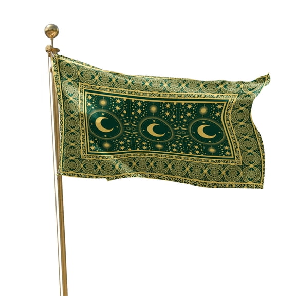 Flags for Outside 3x5 ft Green Stars Moon Outdoor Flags Double Sided Grommets House Banner Bohemian Gorgeous Geometric Patio Yard Flag for Outdoor Flying Party Porch Garden Decorations Indoor