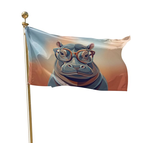 Flags for Outside 3x5 ft Hippo Wear Glasses Outdoor Flags Double Sided Grommets House Banner Orange Funny Animal Patio Yard Flag for Outdoor Flying Party Porch Garden Decorations Indoor