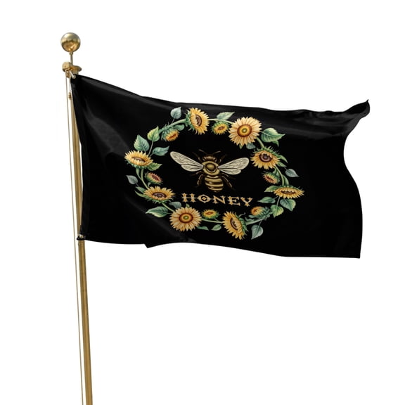 Flags for Outside 3x5 ft Honey Bee Daisy Wreath Outdoor Flags Double Sided Grommets House Banner Sunflower Leaves Black Patio Yard Flag for Outdoor Flying Party Porch Garden Decorations Indoor