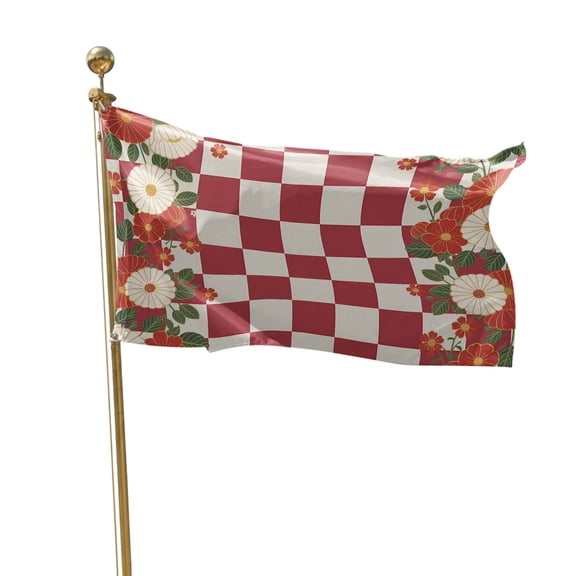 Flags for Outside 3x5 ft Japanese Style Flowers Outdoor Flags Double Sided Grommets House Banner Harmony Red Buffalo Plaid Patio Yard Flag for Outdoor Flying Party Porch Garden Decorations