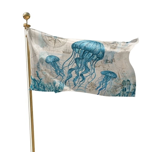 Flags for Outside 3x5 ft Nautical Jellyfish Outdoor Flags Double Sided Grommets House Banner Ocean Navies Starfish Coral Shell Patio Yard Flag for Outdoor Flying Party Porch Garden Decorations