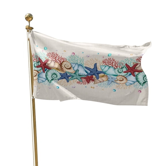 Flags for Outside 3x5 ft Ocean Coral Starfish Conch Outdoor Flags Double Sided Grommets House Banner Beach Marine Life Linen Patio Yard Flag for Outdoor Flying Party Porch Garden Decorations
