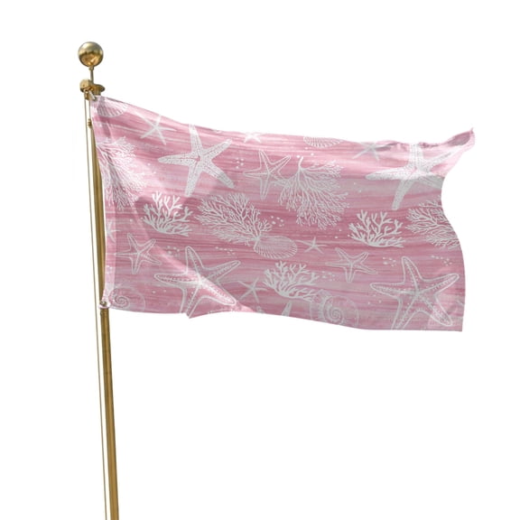 Flags for Outside 3x5 ft Pink Coral Shell Starfish Outdoor Flags Double Sided Grommets House Banner Grey Summer Ocean Conch Patio Yard Flag for Outdoor Flying Party Porch Garden Decorations