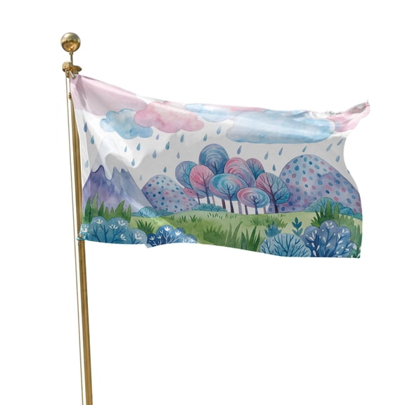 Flags for Outside 3x5 ft Rain Drop Could Outdoor Flags Double Sided Grommets House Banner Forest Tree Mountain Grassland Patio Yard Flag for Outdoor Flying Party Porch Garden Decorations