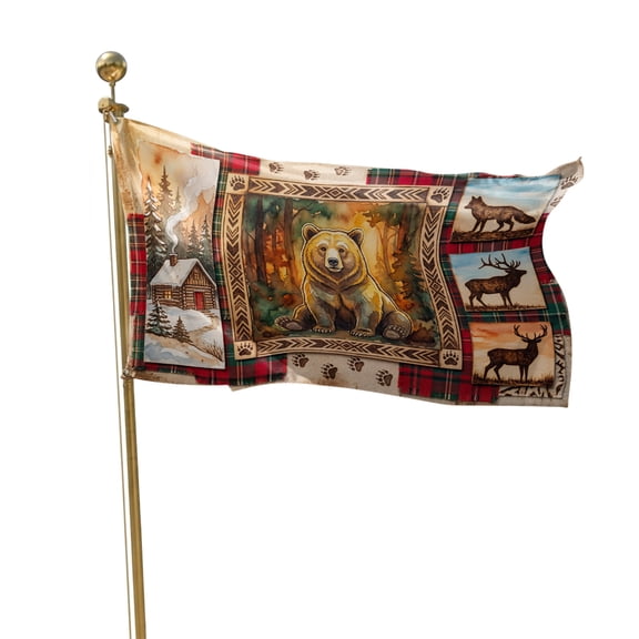 Flags for Outside 3x5 ft Wolf Deer Bear Outdoor Flags Double Sided Grommets House Banner Wild Animals Woodland Patio Yard Flag for Outdoor Flying Party Porch Garden Decorations Indoor