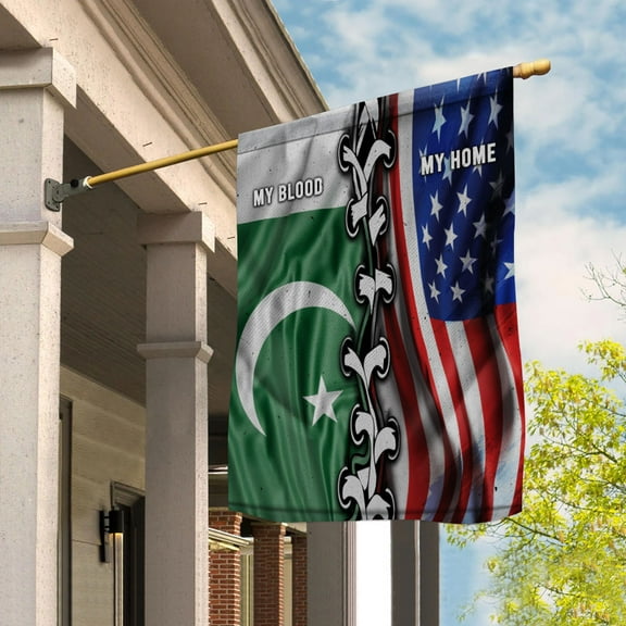 Flags-Pakistani American My Home My Blood Flag Pakistani Part House Flag (29.5x39.5) Double Sided-USA Flags Premium Polyester-Decorative Indoor Outdoor Flag