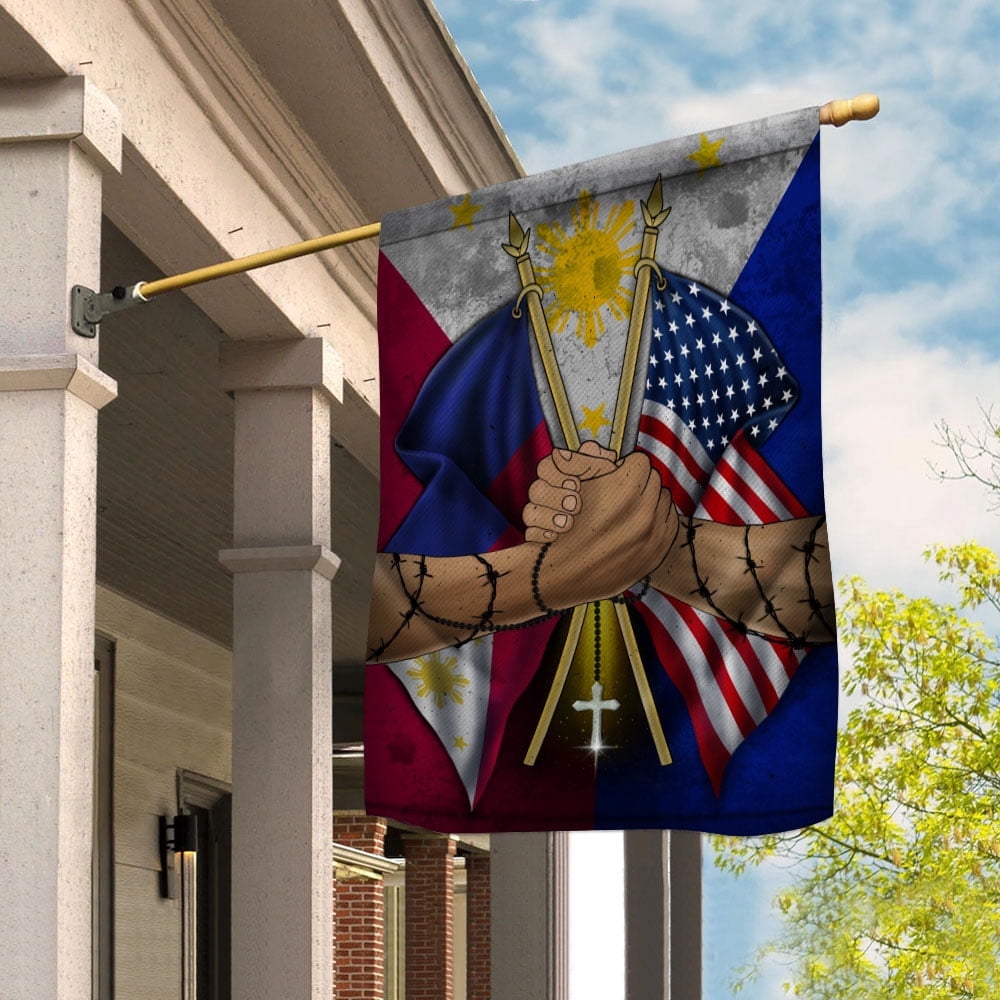 Flags Philippine Handshake American Flag Friendship USA Philippines Philippine Part Garden Flag, Double-Sided Decorative Outdoor Flag, Patriotic Polyester Yard Flag 12 x 18 in