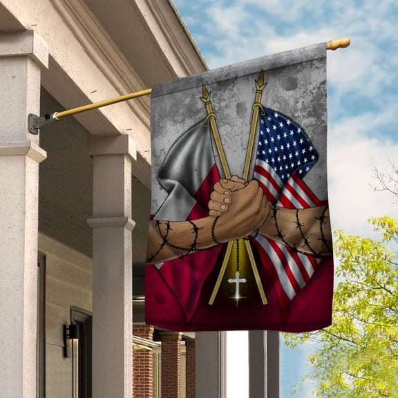 Flags Polish Handshake American Flag Friendship USA Poland Polish Part Garden Flag, Double-Sided Decorative Outdoor Flag, Patriotic Polyester Yard Flag 12 x 18 in