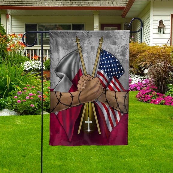 Flags Polish Handshake American Flag Friendship USA Poland Polish Part House Flag (29.5x39.5) Double Sided-USA Flags Premium Polyester-Decorative Indoor Outdoor Flag