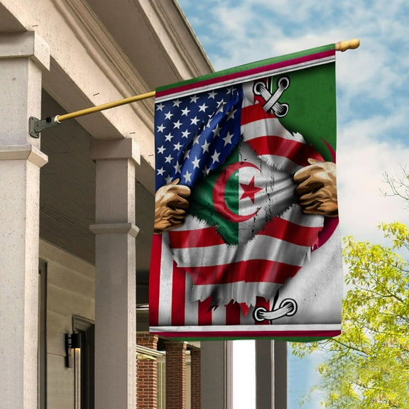 Flags Proud Algerian American Flag Ripped flag Algeria strong House Flag (29.5x39.5) Double Sided-USA Flags Premium Polyester-Decorative Indoor Outdoor Flag