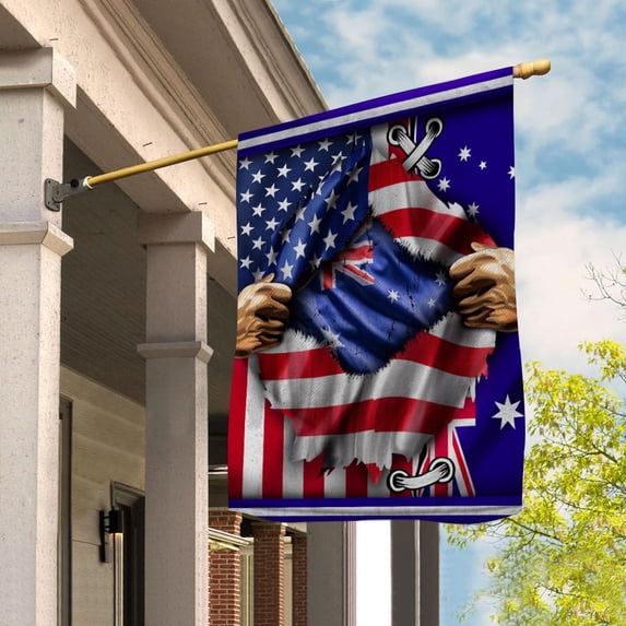 Flags Proud Australian American Flag Ripped flag Australia strong House Flag, Double-Sided Decorative Outdoor Flag, Patriotic Polyester Yard Flag 29.5 x 39.5 in