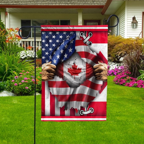 Flags Proud Canadian American Flag Ripped flag Canada strong Garden Flag, Double-Sided Decorative Outdoor Flag, Patriotic Polyester Yard Flag 12 x 18 in