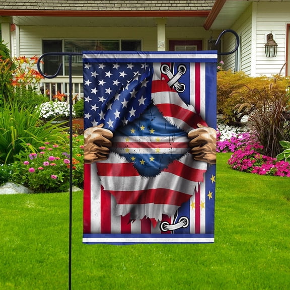 Flags Proud Cape Verdean American Flag Ripped flag Cape Verde strong Garden Flag, Double-Sided Decorative Outdoor Flag, Polyester Yard Flag 12 x 18 in