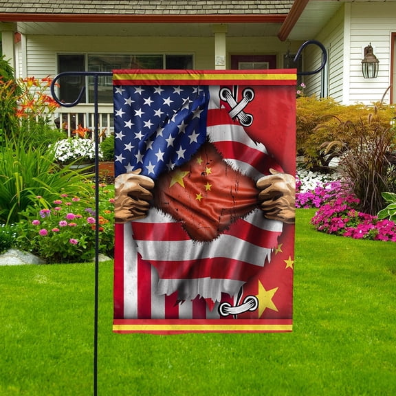 Flags Proud Chinese American Flag Ripped flag China strong Garden Flag, Double-Sided Decorative Outdoor Flag, Polyester Yard Flag 12 x 18 in