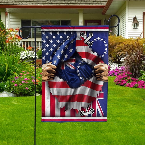 Flags Proud Cook Islander American Flag Ripped flag Cook Islands strong Garden Flag, Double-Sided Decorative Outdoor Flag, Patriotic Polyester Yard Flag 12 x 18 in
