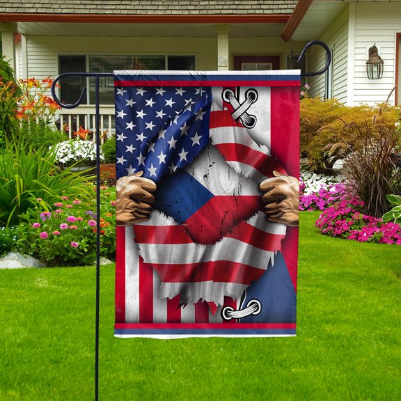 Flags Proud Czech American Flag Ripped flag Czech Republic strong Garden Flag (11.5x17.5) Double Sided-USA Flags Premium Polyester-Decorative Indoor Outdoor Flag