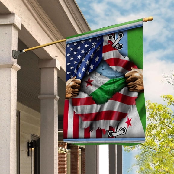 Flags Proud Djiboutian American Flag Ripped flag Djibouti strong House Flag, Double-Sided Decorative Outdoor Flag, Polyester Yard Flag 29.5 x 39.5 in