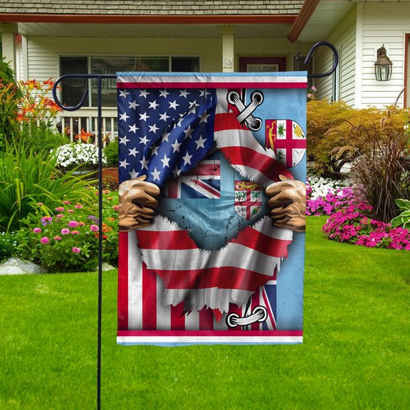 Flags Proud Fijian American Flag Ripped flag Fiji strong Garden Flag (11.5x17.5) Double Sided-USA Flags Premium Polyester-Decorative Indoor Outdoor Flag