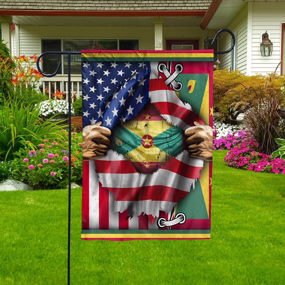 Flags Proud Grenadian American Flag Ripped flag Grenada strong Garden Flag (11.5x17.5) Double Sided-USA Flags Premium Polyester-Decorative Indoor Outdoor Flag