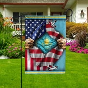 Proud American Ripped Flag Heritage Kazakh Kazakhstan strong Garden Flag, Double-Sided Outdoor Yard Decor 11.5 x 17.5 Inch