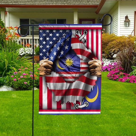Flags Proud Malaysian American Flag Ripped flag Malaysia strong Garden Flag (11.5x17.5) Double Sided-USA Flags Premium Polyester-Decorative Indoor Outdoor Flag