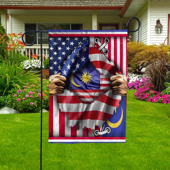 Flags Proud Malaysian American Flag Ripped flag Malaysia strong Garden Flag, Double-Sided Decorative Outdoor Flag, Patriotic Polyester Yard Flag 12 x 18 in