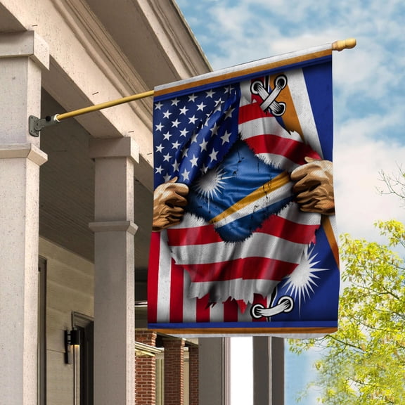 Flags Proud Marshall Islander American Flag Ripped flag Marshall Islands strong Garden Flag (11.5x17.5) Double Sided-USA Flags Premium Polyester-Decorative Indoor Outdoor Flag