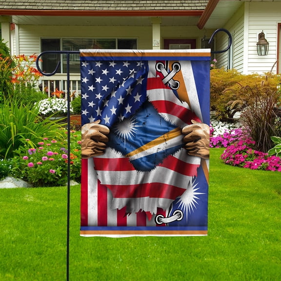 Flags Proud Marshall Islander American Flag Ripped flag Marshall Islands strong House Flag (29.5x39.5) Double Sided-USA Flags Premium Polyester-Decorative Indoor Outdoor Flag