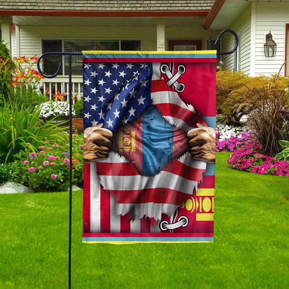 Flags Proud Mongolian American Flag Ripped flag Mongolia strong Garden Flag (11.5x17.5) Double Sided-USA Flags Premium Polyester-Decorative Indoor Outdoor Flag