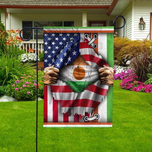 Flags Proud Nigerien American Flag Ripped flag Niger strong Garden Flag, Double-Sided Decorative Outdoor Flag, Patriotic Polyester Yard Flag 11.5 x 17.5 in