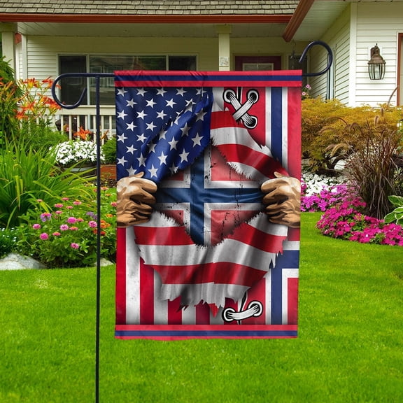 Flags Proud Norwegian American Flag Ripped flag Norway strong Garden Flag, Double-Sided Decorative Outdoor Flag, Polyester Yard Flag 12 x 18 in