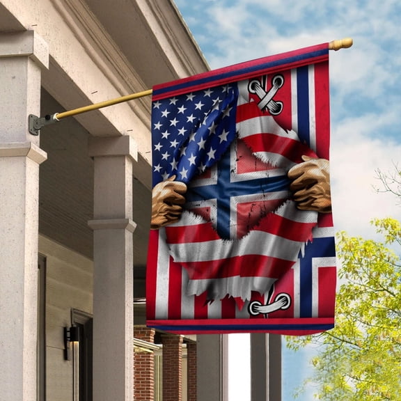 Flags Proud Norwegian American Flag Ripped flag Norway strong Garden Flag, Double-Sided Decorative Outdoor Flag, Patriotic Polyester Yard Flag 12 x 18 in