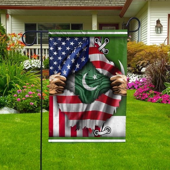 Flags Proud Pakistani American Flag Ripped flag Pakistan strong Garden Flag, Double-Sided Decorative Outdoor Flag, Patriotic Polyester Yard Flag 12 x 18 in