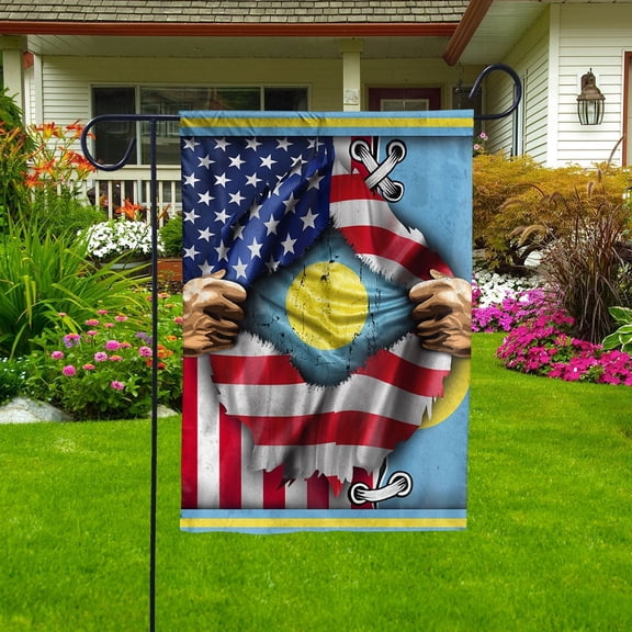 Proud American Ripped Flag Heritage Palauan Palau strong Garden Flag, Double-Sided Outdoor Yard Decor 11.5 x 17.5 Inch