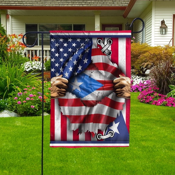 Proud Puerto Rico American Ripped Flag Heritage Rican Garden Flag, Double-Sided Outdoor Yard Decor 11.5 x 17.5 Inch