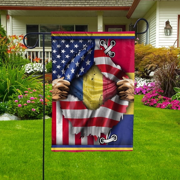 Proud Romania American Ripped Flag Heritage Romanian Garden Flag, Double-Sided Outdoor Yard Decor 11.5 x 17.5 Inch