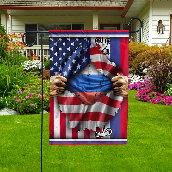 Flags Proud Russian American Flag Ripped flag Russia strong Garden Flag, Double-Sided Decorative Outdoor Flag, Patriotic Polyester Yard Flag 12 x 18 in