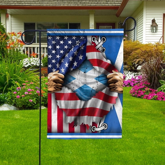 Flags Proud Scottish American Flag Ripped flag Scotland strong Garden Flag, Double-Sided Decorative Outdoor Flag, Patriotic Polyester Yard Flag 12 x 18 in
