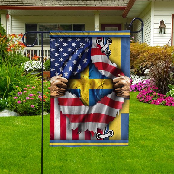 Flags Proud Swedish American Flag Ripped flag Sweden strong Garden Flag, Double-Sided Decorative Outdoor Flag, Patriotic Polyester Yard Flag 11.5 x 17.5 in