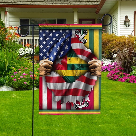 Flags Proud Togolese American Flag Ripped flag Togo strong Garden Flag (11.5x17.5) Double Sided-USA Flags Premium Polyester-Decorative Indoor Outdoor Flag